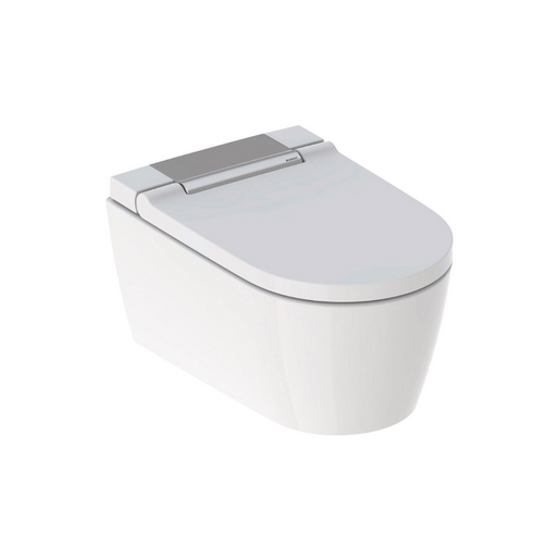 Geberit AquaClean Sela Rimless Wall Hung Smart Toilet - Chrome Hinge - Unbeatable Bathrooms