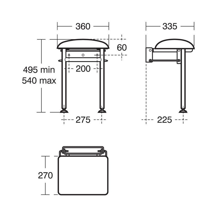 Armitage Shanks Shower Seat Folding with Legs - Unbeatable Bathrooms