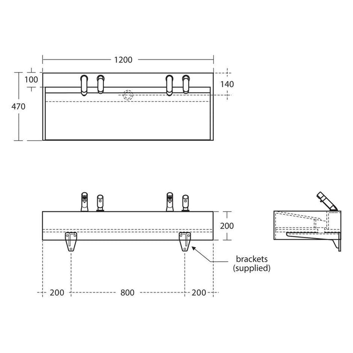 Armitage Shanks Silhouette 1200mm 2 Person Washtrough with Waste - Unbeatable Bathrooms