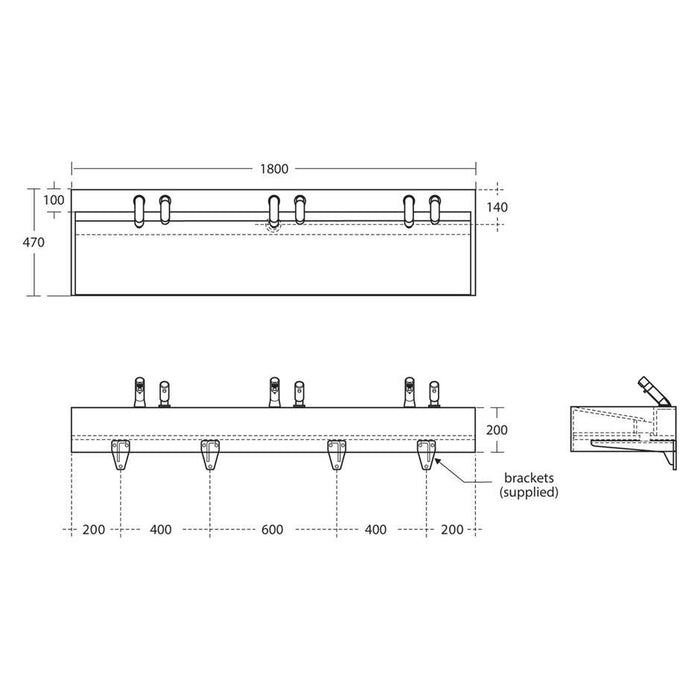 Armitage Shanks Silhouette 1800mm 3 Person Washtrough with Waste - Unbeatable Bathrooms