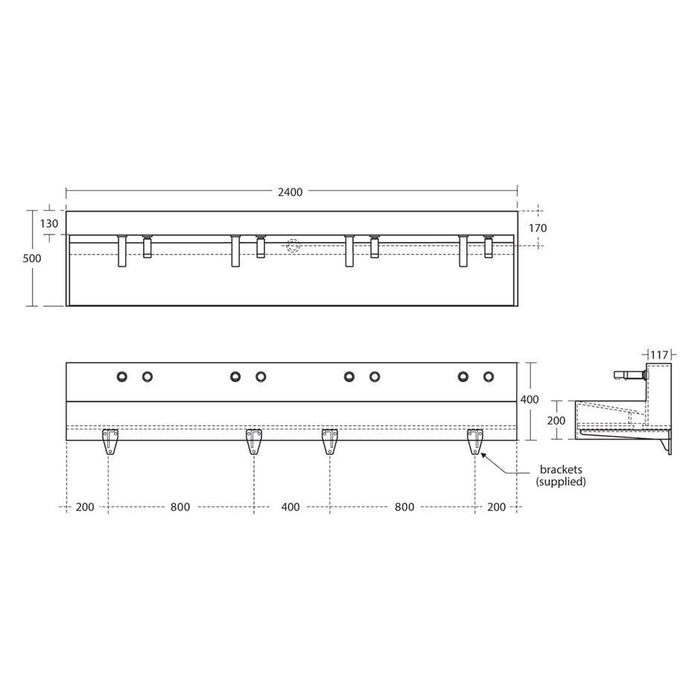 Armitage Shanks Silhouette 2400mm 4 Person Washtrough with Upstand & Waste - Unbeatable Bathrooms