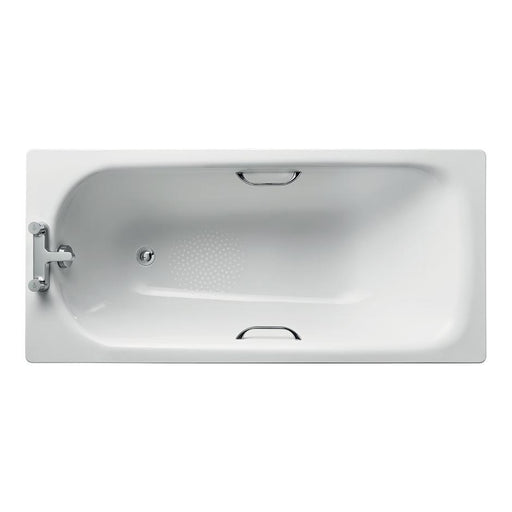 Ideal Standard Simplicity bath 150 x 70cm standard gauge steel with chrome plated grips two tapholes - Unbeatable Bathrooms