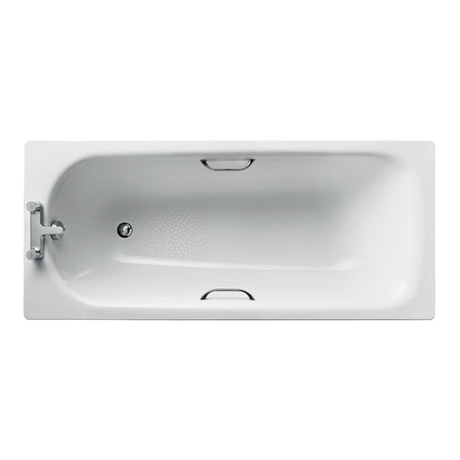 Ideal Standard Simplicity bath 160 x 70cm standard gauge steel, chrome plated grips two tapholes - Unbeatable Bathrooms