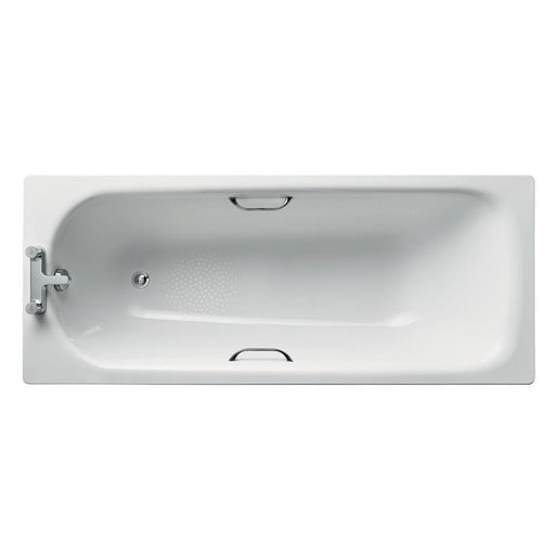 Ideal Standard Simplicity bath 170 x 70cm standard gauge steel with chrome plated grips two tapholes - Unbeatable Bathrooms