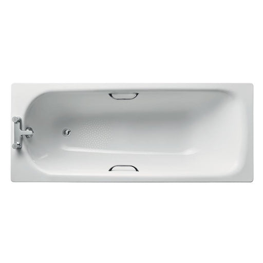 Ideal Standard Simplicity water saving bath 170 x 70cm standard gauge steel, with chrome plated grips 2 tapholes - Unbeatable Bathrooms