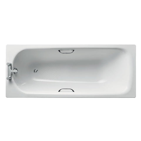 Ideal Standard Simplicity water saving bath 170 x 70cm standard gauge steel, with chrome plated grips 2 tapholes - Unbeatable Bathrooms
