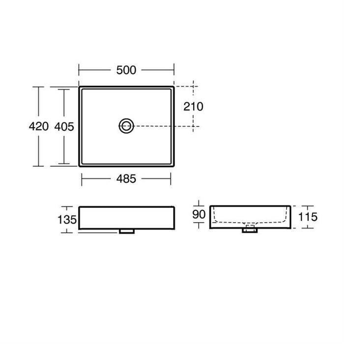 Ideal Standard Strada 50cm rectangular vessel washbasin, no taphole or overflow - Unbeatable Bathrooms