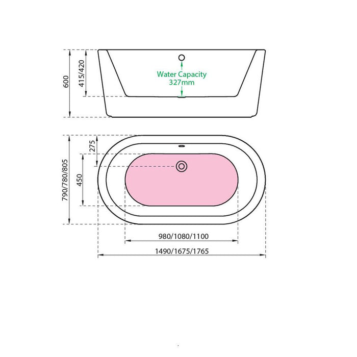 Charlotte Edwards Strand 1675 x 780mm Freestanding Bath - Unbeatable Bathrooms