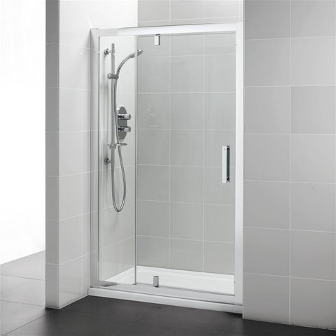 Ideal Standard Synergy 1200mm Pivot door and in-line panel, IdealClean Clear Glass, Bright Silver finish - Unbeatable Bathrooms