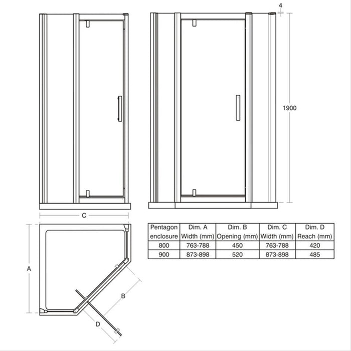 Ideal Standard Synergy Pentagon Shower Enclosure with Pivot Door & IdealClean Clear Glass - Unbeatable Bathrooms