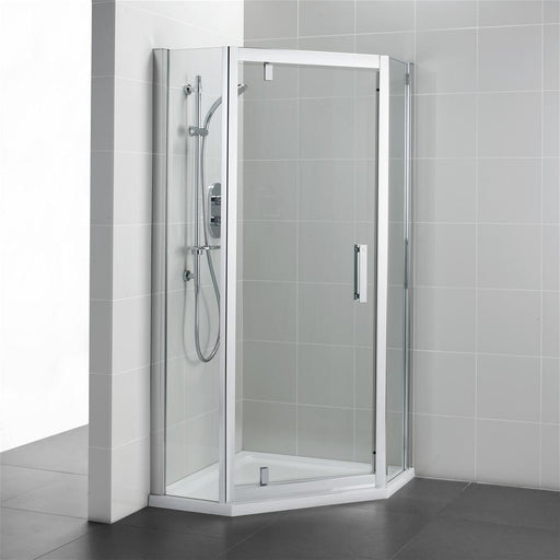 Ideal Standard Synergy Pentagon Shower Enclosure with Pivot Door & IdealClean Clear Glass - Unbeatable Bathrooms