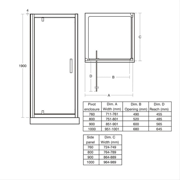 Ideal Standard Synergy Pivot door, IdealClean Clear Glass, Bright Silver finish - Unbeatable Bathrooms