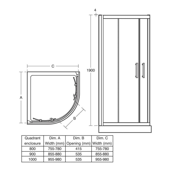 Ideal Standard Synergy Quadrant Shower Enclosure with 2 Sliding Doors & IdealClean Clear Glass - Unbeatable Bathrooms