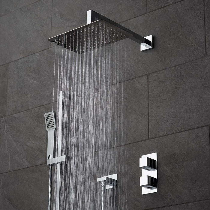 Vado Shower Valve Package of Notion Two Outlet,Two Handle Concealed Thermostatic Shower Valve,Fixed Shower Head & Slide Rail Shower Kit - Unbeatable Bathrooms