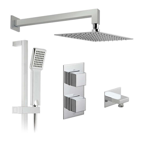 Vado Shower Valve Package of Notion Two Outlet,Two Handle Concealed Thermostatic Shower Valve,Fixed Shower Head & Slide Rail Shower Kit - Unbeatable Bathrooms