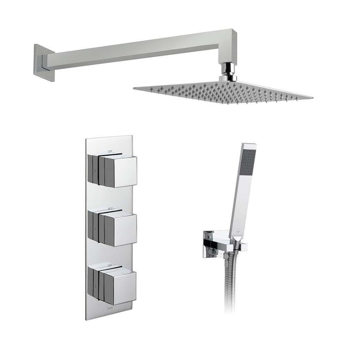 Vado Shower Valve Package of Two Outlet,Three Handle Concealed Thermostatic Shower Valve,Fixed Shower Head & Mini Shower Kit - Unbeatable Bathrooms