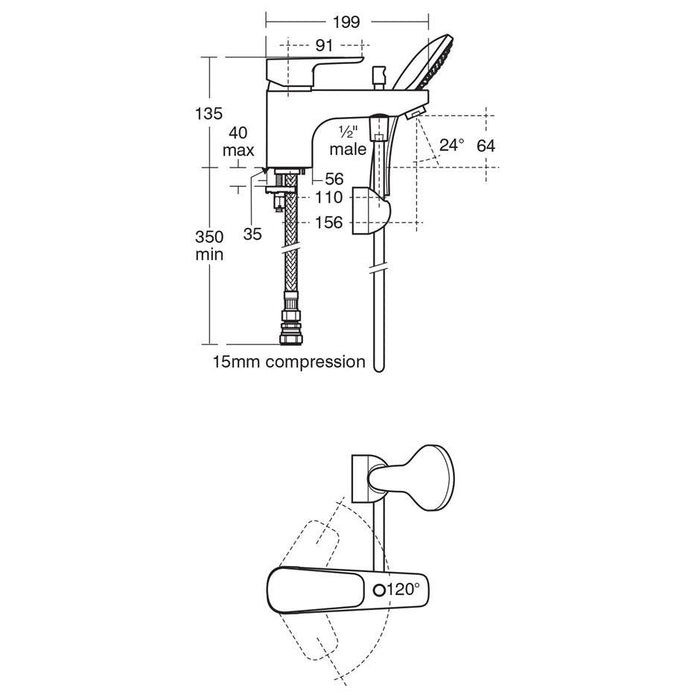 Ideal Standard Tempo Single lever one hole bath shower mixer with shower set - Unbeatable Bathrooms