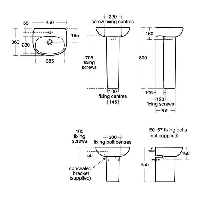 Ideal Standard Tesi 45cm 1TH Pedestal Basin with Overflow - Unbeatable Bathrooms