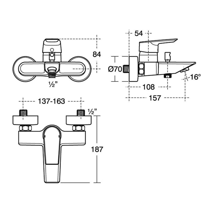 Ideal Standard Tesi single lever exposed wall mounted bath shower mixer - Unbeatable Bathrooms