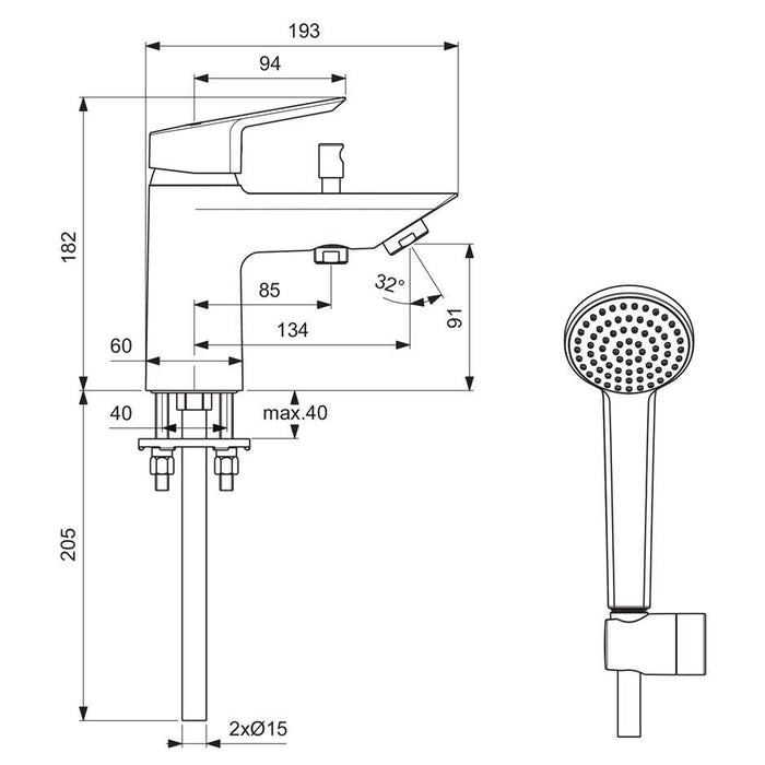 Ideal Standard Tesi single lever one hole bath shower mixer with shower set - Unbeatable Bathrooms