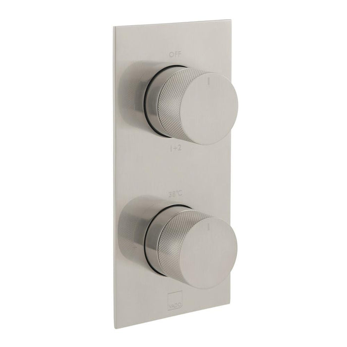 Vado Individual Vertical Concealed 2 Outlet, 2 Handle Thermostatic Valve with Knurled Handles - Unbeatable Bathrooms