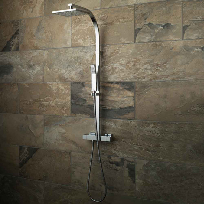 Vado Velo Square Thermostatic Mixer Shower with Adjustable Slider & Fixed Overhead - Unbeatable Bathrooms