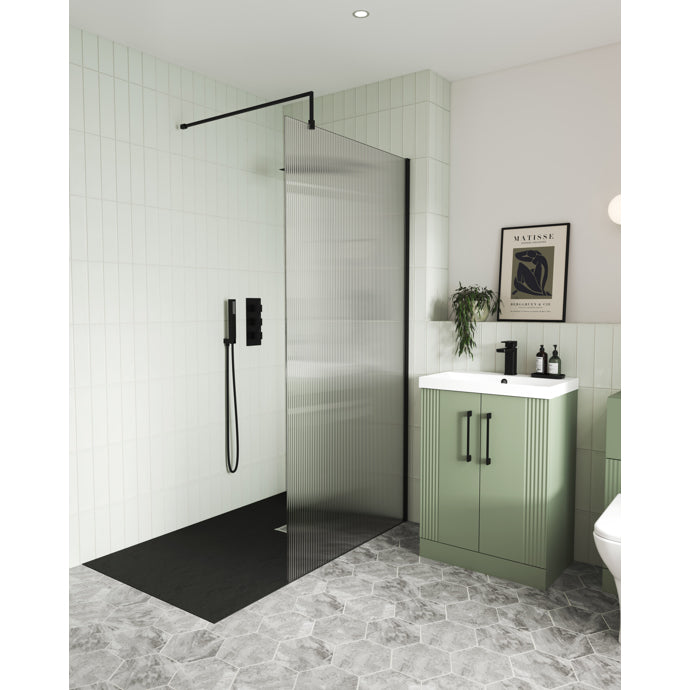 Nuie Fluted Wet Room Shower Screen 800mm with Support Bar (Various Colours) - Unbeatable Bathrooms